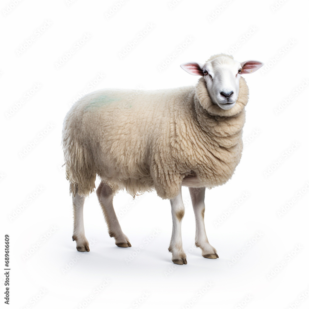 Fototapeta premium Sheep on a white background, ai technology