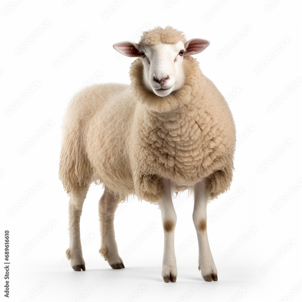 Fototapeta premium Sheep on a white background, ai technology