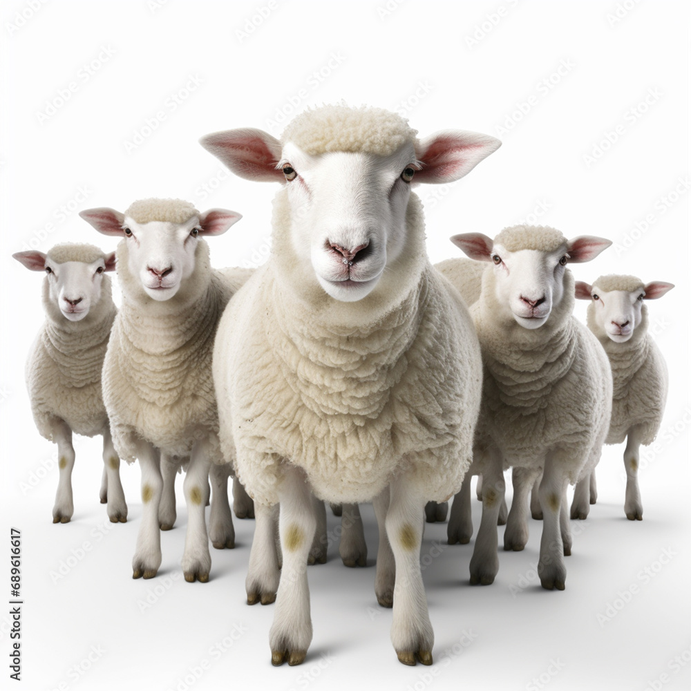Fototapeta premium Sheep on a white background, ai technology