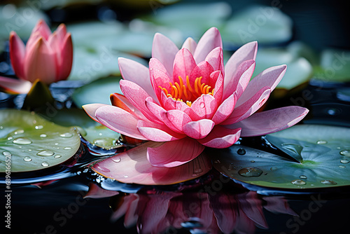 Close-up lotus flower in the lake photo