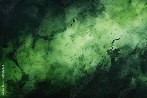 Black green abstract watercolor. Paint stains blots on paper. Grunge background