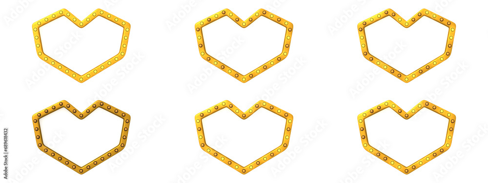 Light bulb animation frame sequence. heart frame gold border light retro advertising sign on white background. 3d rendering Light bulb animation frame sequence. heart frame gold border light retro advertising sign on white background. 3d rendering