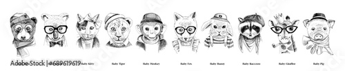 Baby hipster animals vector collection