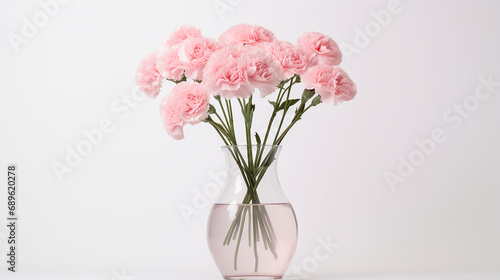 pink tulips in vase on white.