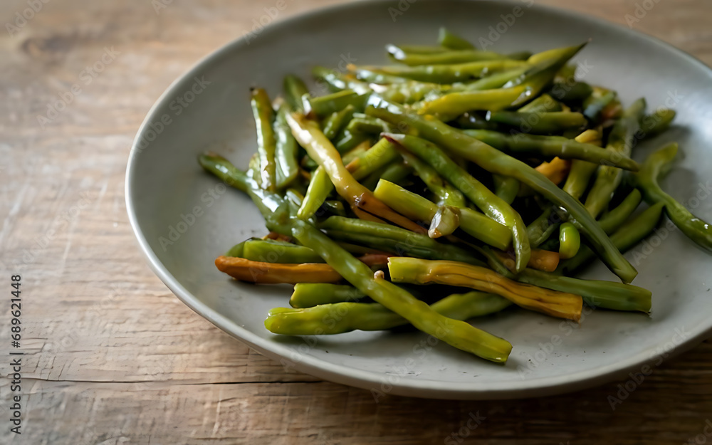 Capture the essence of Dry-Fried Green Beans in a mouthwatering food photography shot Generative AI Capture the essence of Dry-Fried Green Beans in a mouthwatering food photography shot Generative AI