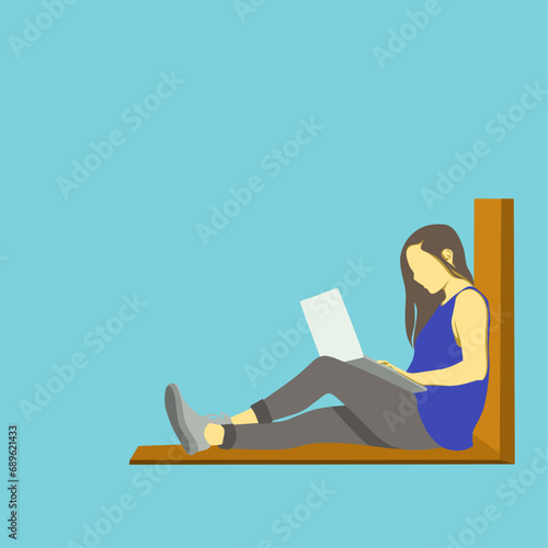 Flat illustration of a woman sitting with a laptop