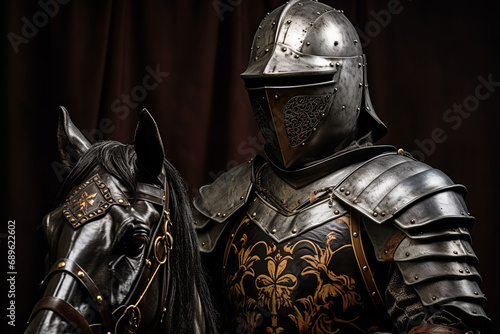 Royal knight in full armor on horseback photo