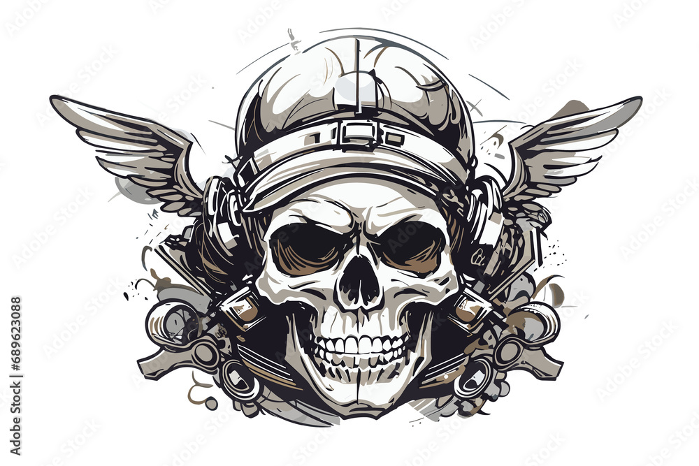 Fototapeta premium Winged Abstract Skull Illustration
