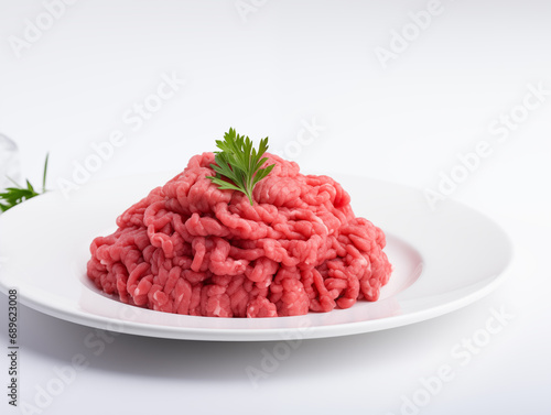 Minced meat on a white plate