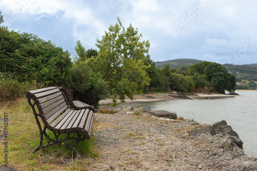 wooden bench in the field