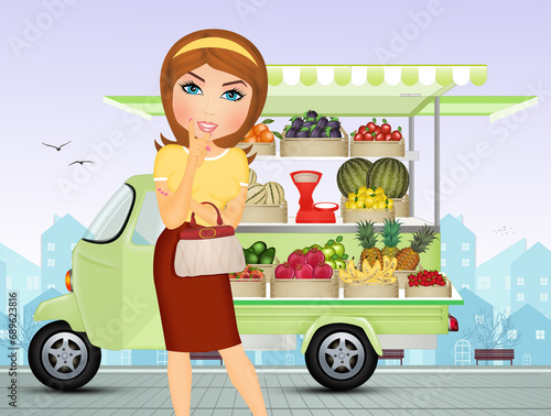 illustration of woman buys the fresh fruit