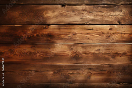 Wooden slatted table for product display. Generative AI.