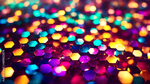 abstract background with hexagonal bokeh in multicolor 