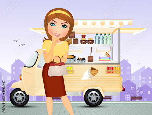 illustration of woman buys the crepes