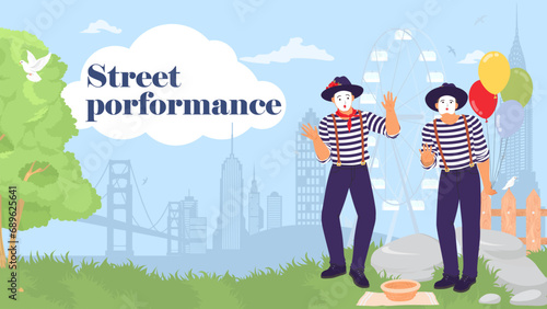 Street mime comedian performance landing page design template