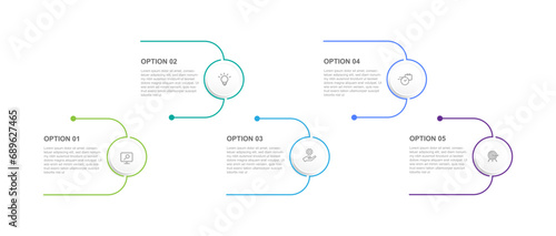 Simple line template for presentation infographics with 5 step process or options 