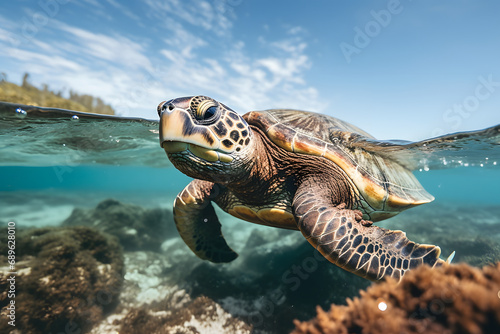 Sea turtle in the sea.