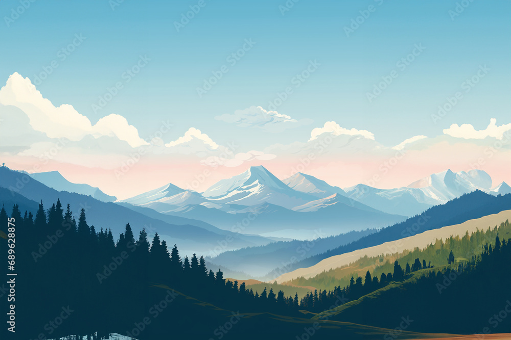 Minimalist pixel art showcasing a serene mountain landscape, capturing the essence of simplicity in retro graphics