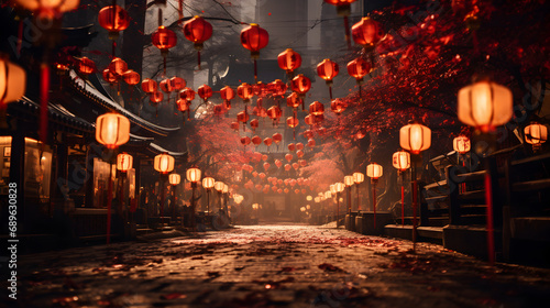 Chinese red lantern in the night of Chinese New Year of happiness, 2024. Dragon. © Carles