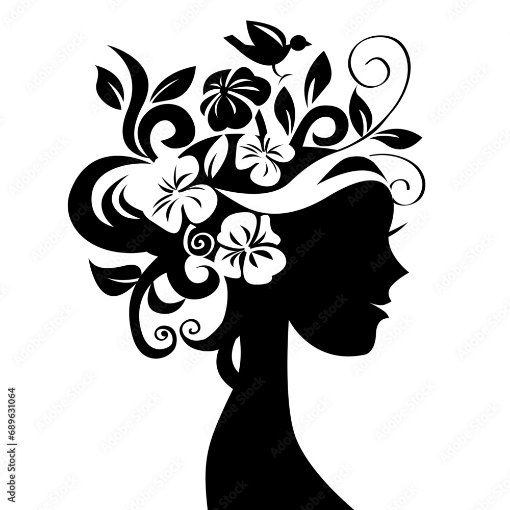 Beautiful woman silhouette profile. Flat design