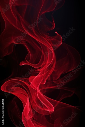 Red smoke swirls against a black background, forming an abstract, dreamy atmosphere suitable for creative projects, events, or as an evocative backdrop. Vertical picture.