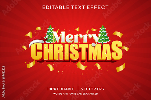 golden merry cristmas 3D text effect template