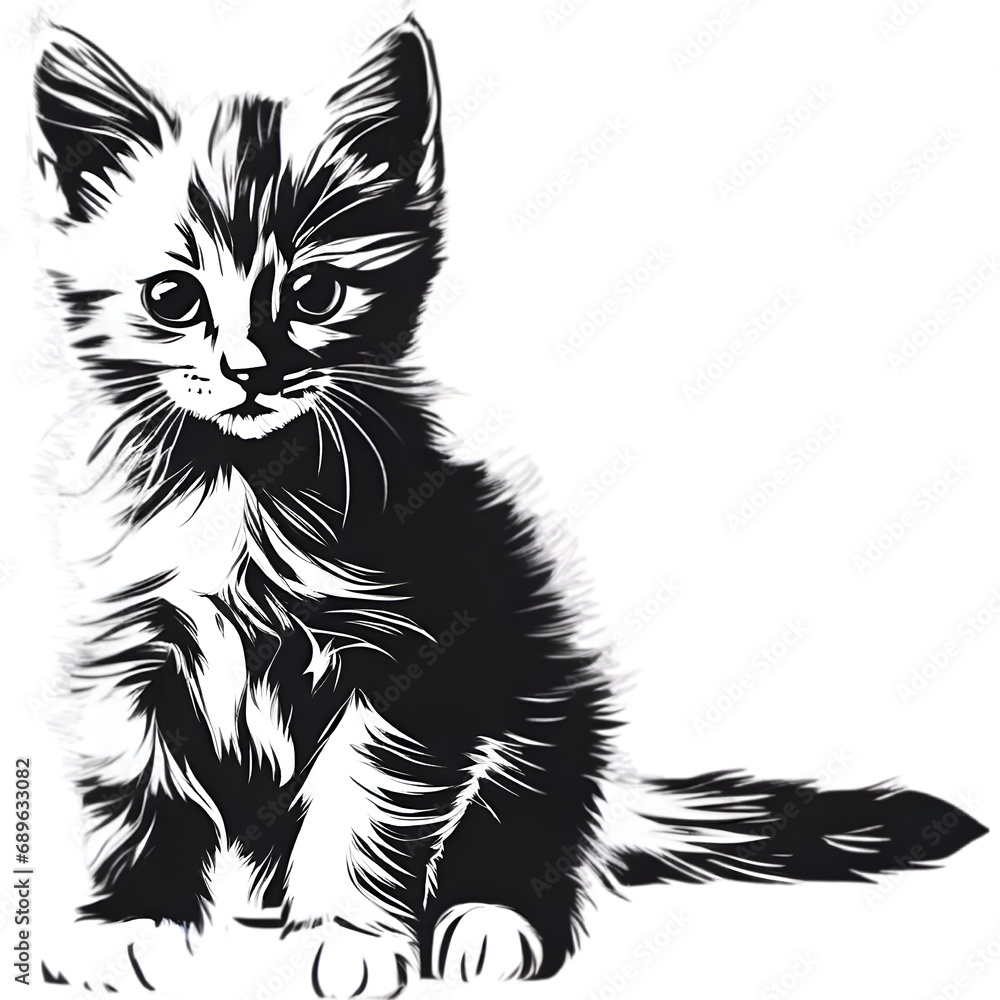 A portrait drawing of a kitten in a minimalist style. 