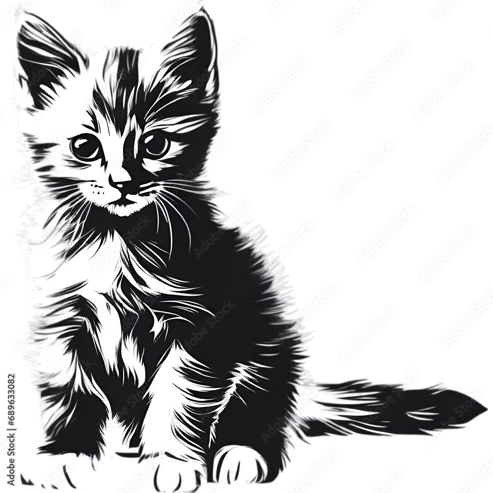 A portrait drawing of a kitten in a minimalist style. A portrait drawing of a kitten in a minimalist style.