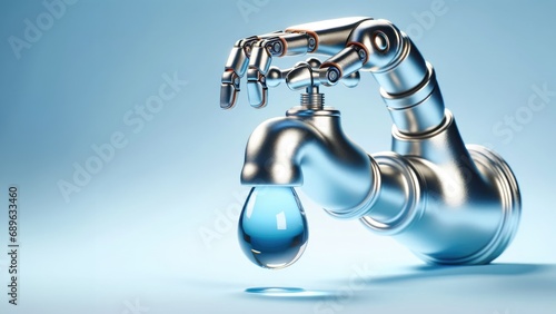 Robotic Hand Turning Off Water Tap – Conservation Concept.