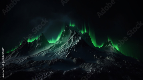 Northern Lights mountains. Ethereal beauty of the Aurora Borealis. Night mountains  fjords and lakes