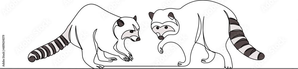 Obraz premium raccoons line drawing, on a white background, vector