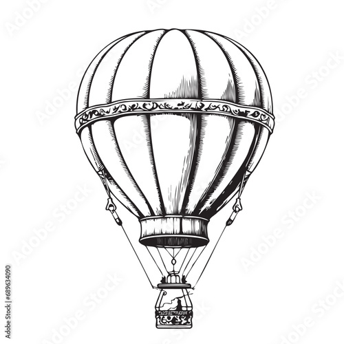 Hot air balloon aerostat sketch hand drawn Vector illustration.