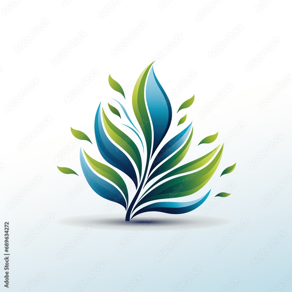 minimalistic logo with a green branch of plant on white background