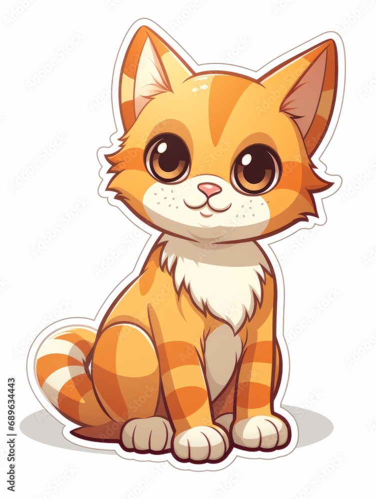 Funny Kitten sticker in cartoon style, AI Funny Kitten sticker in cartoon style, AI