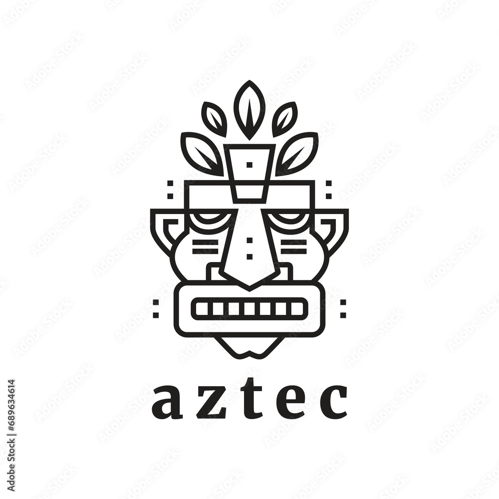 tribal mask aztec ceremonial logo design graphic vector