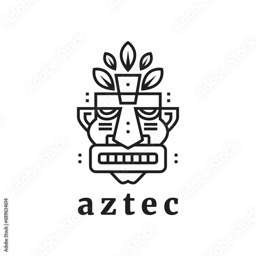 tribal mask aztec ceremonial logo design graphic vector