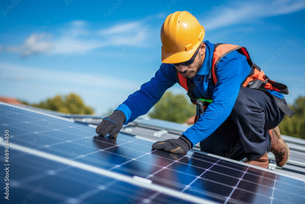 Obraz premium Solar Panel Installation by Professional Technician