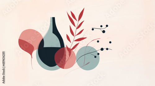 Wine bottle. Wine minimalistic illustrations. Wine Bottle and glass. Bright colors. Watercolor art style