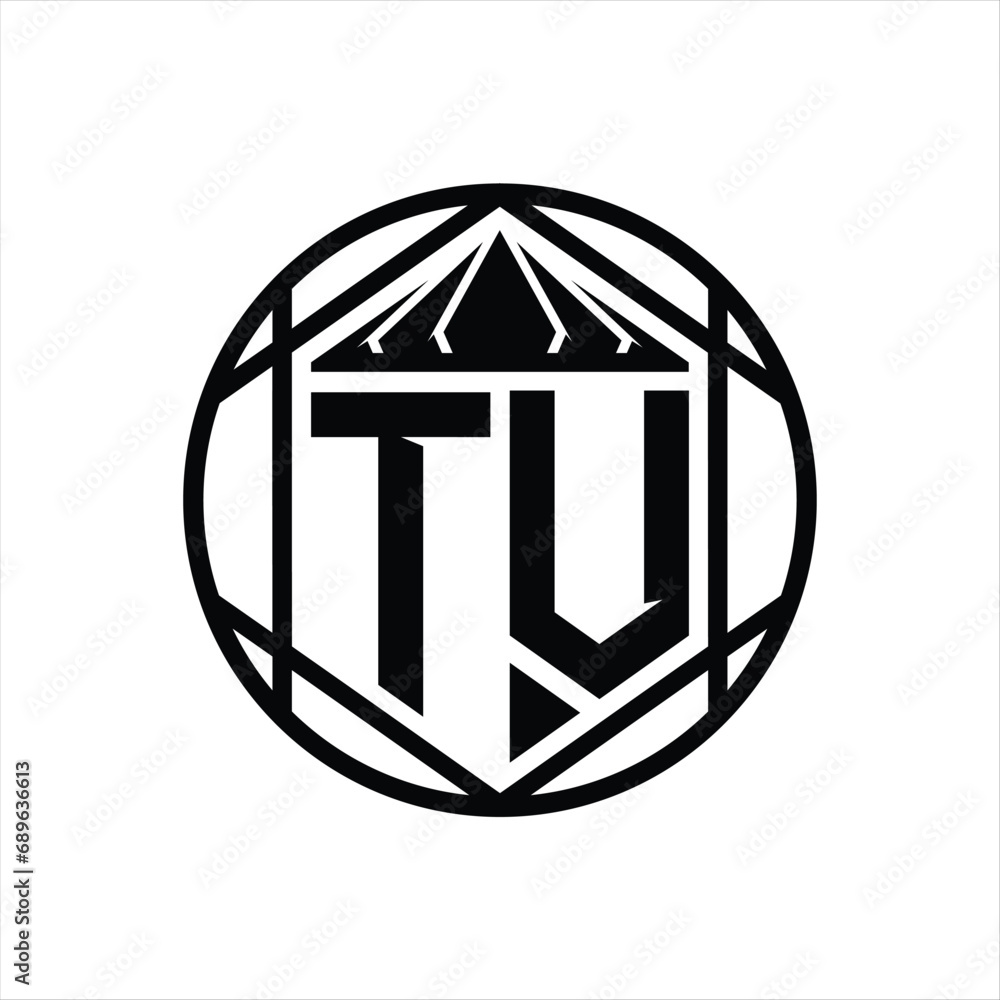 TV Letter Logo monogram hexagon slice crown sharp shield shape isolated circle abstract style design TV Letter Logo monogram hexagon slice crown sharp shield shape isolated circle abstract style design