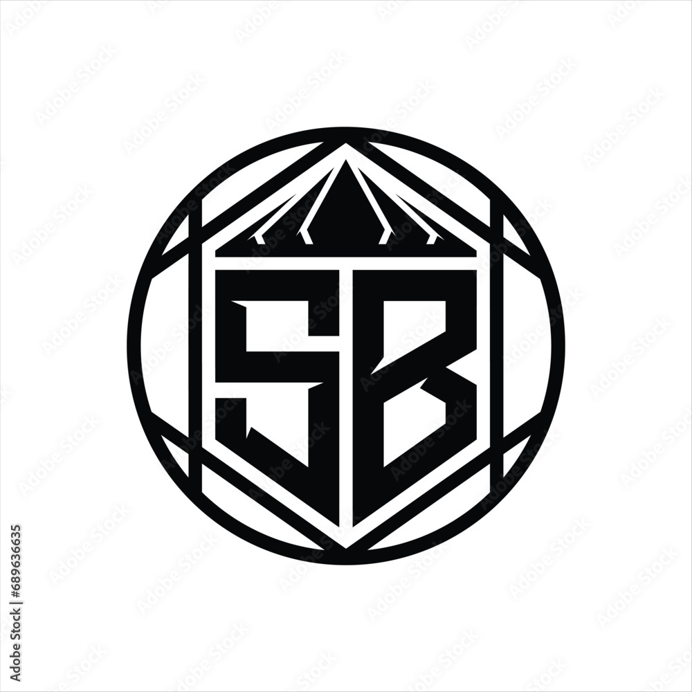 SB Letter Logo monogram hexagon slice crown sharp shield shape isolated circle abstract style design SB Letter Logo monogram hexagon slice crown sharp shield shape isolated circle abstract style design