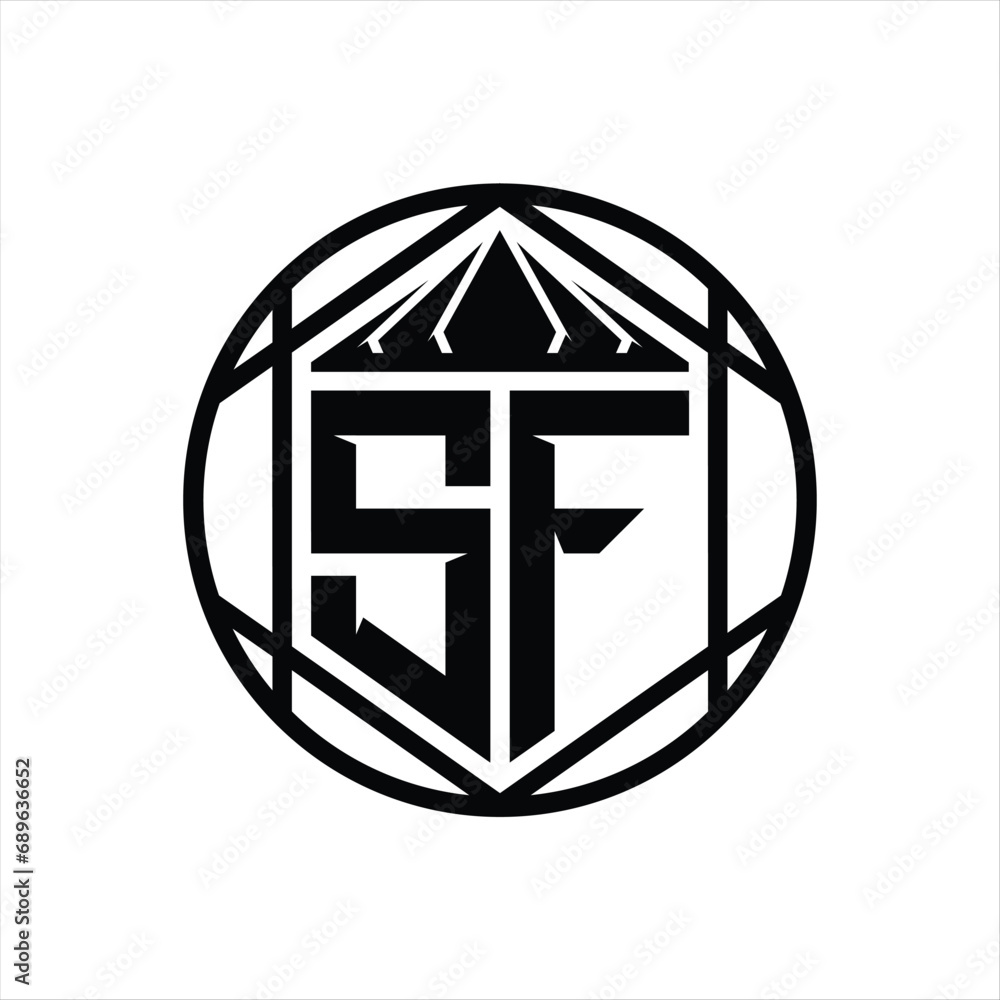 SF Letter Logo monogram hexagon slice crown sharp shield shape isolated circle abstract style design SF Letter Logo monogram hexagon slice crown sharp shield shape isolated circle abstract style design