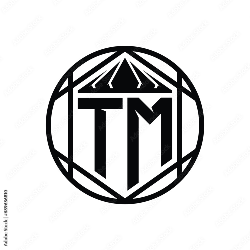 TM Letter Logo monogram hexagon slice crown sharp shield shape isolated circle abstract style design TM Letter Logo monogram hexagon slice crown sharp shield shape isolated circle abstract style design