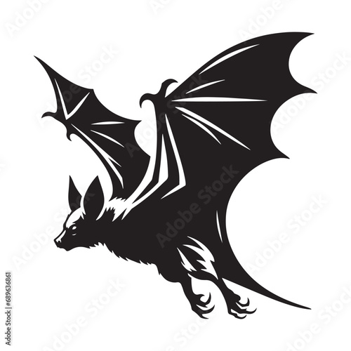 Bat Silhouette - Graceful Flying Bird Shape in Moonlit Night Black Vector Bat Silhouette 