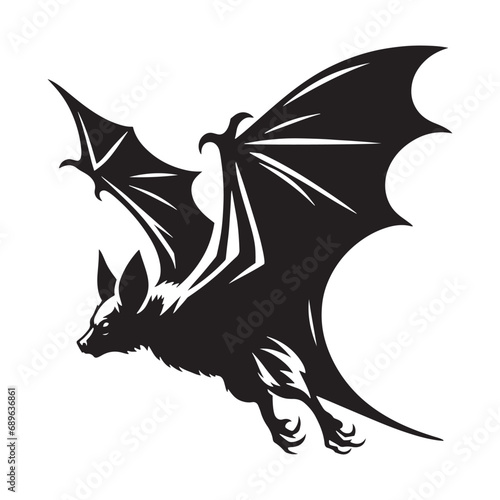 Bat Silhouette - Graceful Flying Bird Shape in Moonlit Night Black Vector Bat Silhouette
