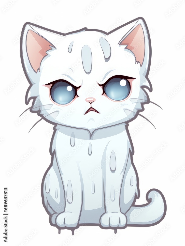 Angry Kitten sticker in cartoon style isolated isolated, AI Angry Kitten sticker in cartoon style isolated isolated, AI