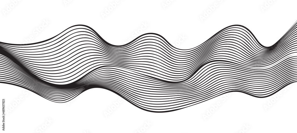 black and white wavy stripes background. Vector illustration - obrazy, fototapety, plakaty 