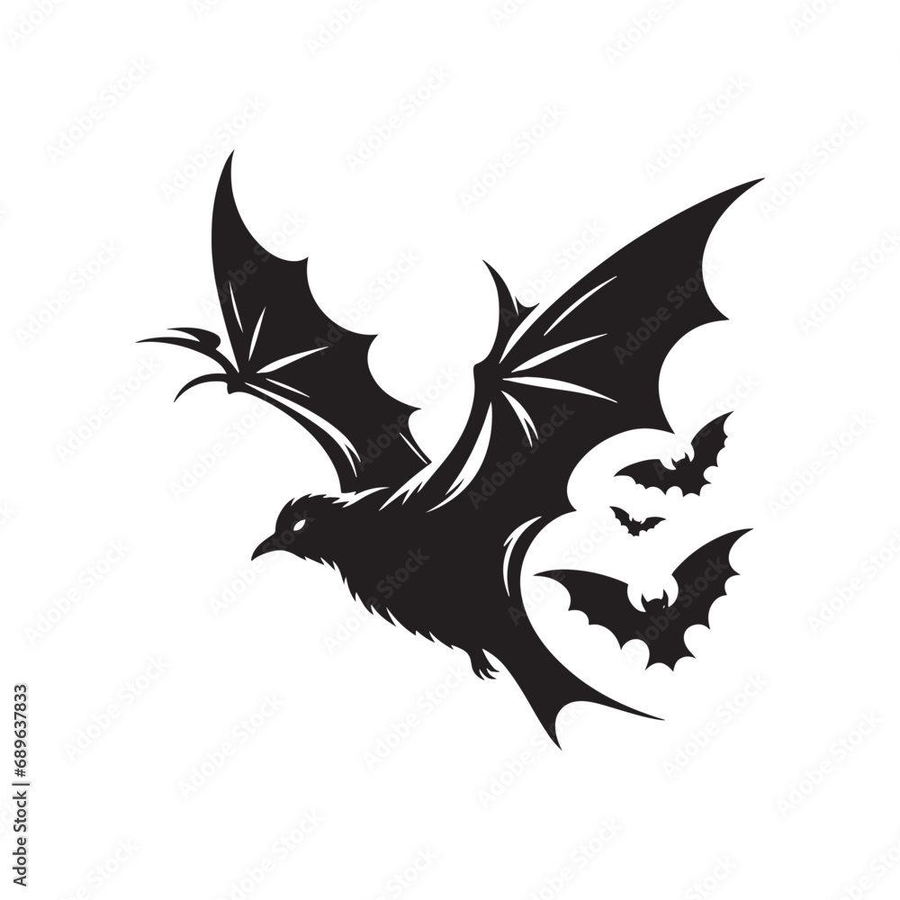 Bat silhouette: Nocturnal bat bird soaring gracefully in silhouette ...