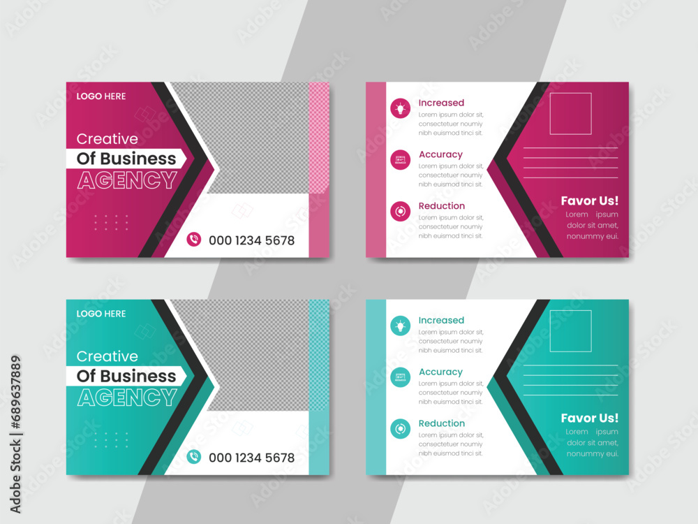 Business postcard design for any company, modern postcard template 2 color version. Business postcard design for any company, modern postcard template 2 color version.