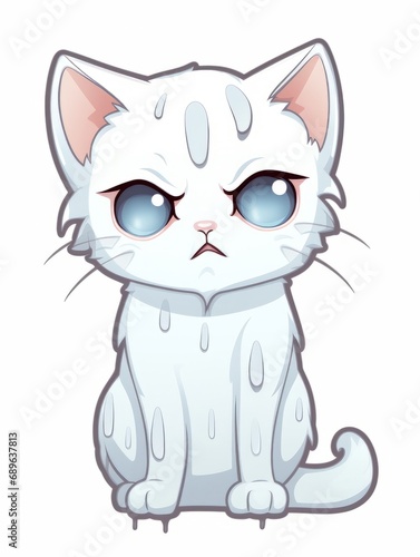 Angry Kitten sticker in cartoon style isolated isolated, AI