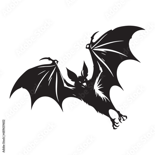 Bat silhouette  Majestic flying bat bird isolated on white background. Elegant nocturnal creature in detailed black vector silhouette. Black vector bat silhouette.  